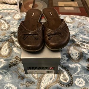 Brown slip ons